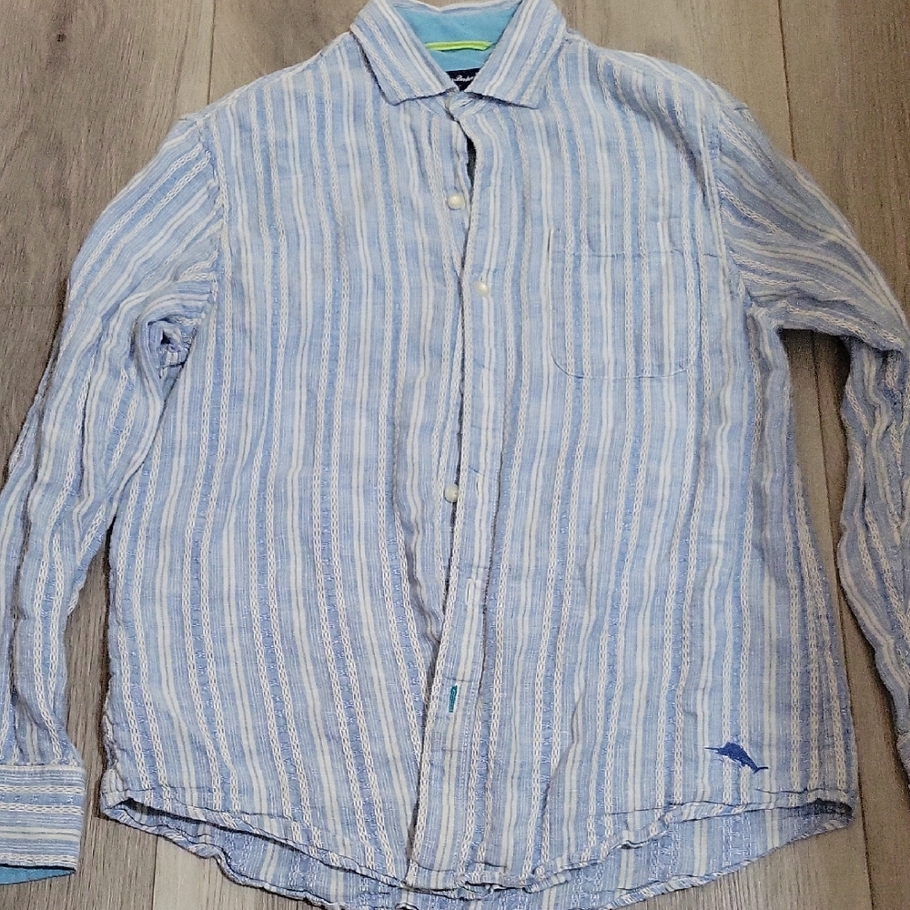 Tommy Bahama Light Blue Striped Shirt Size S